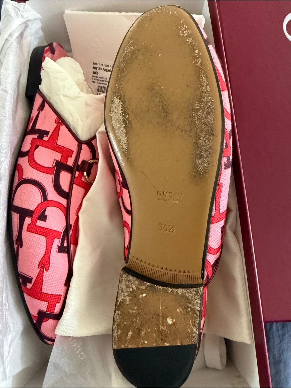 Gucci Pink and Red Logo Horsebit Mules - Picture 5 of 6